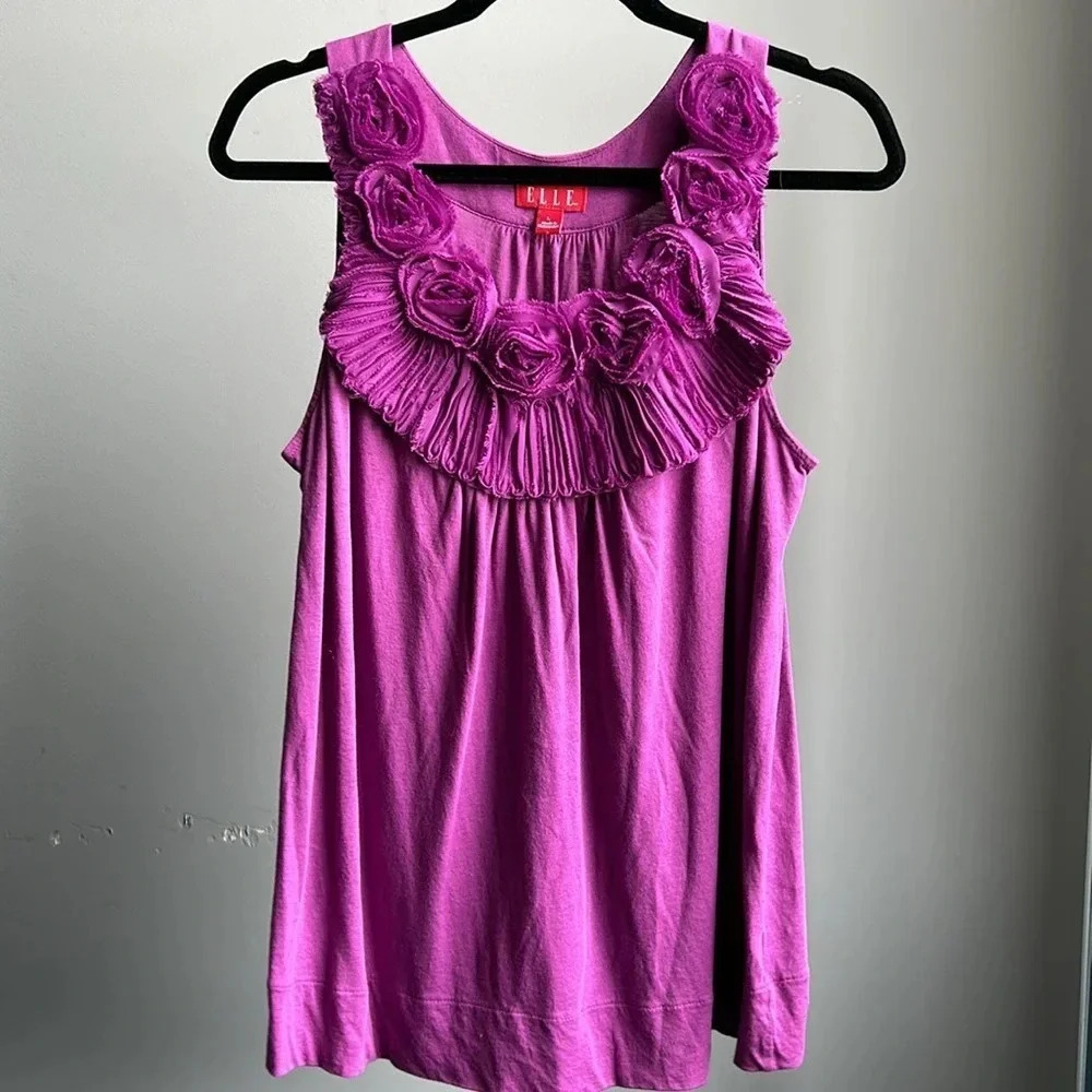 ELLE Tank Top Purple | Purple Tank Top | Tank Top with Flower Details | Floral